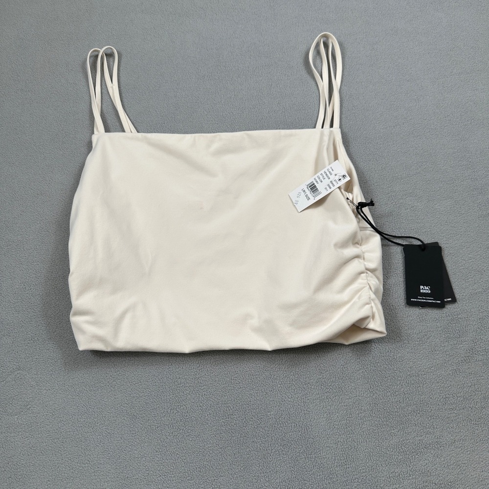 NWT PacSun 1980 Tank Top L Womens Ivory Ruched Side Sleeveless Spaghetti Strap